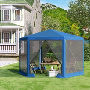 Partytent met zijwanden muggennet - blauw - 380x330 cm - Type WOL/AM