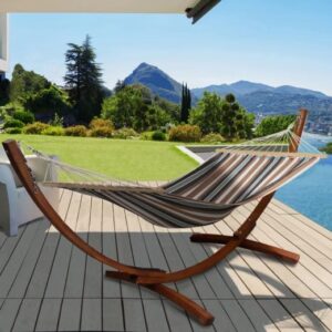 Hangmat set Hout donker - Zwart/wit/bruin - 2 persoons - 270x105 cm - Type IDM/AM