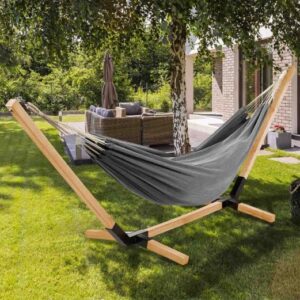 Hangmat set Hout - Grijs - 2 persoons - 270x105 cm - Type IDM/AM
