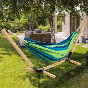 Hangmat set Hout - Blauw/groen - 2 persoons - 270x105 cm - Type IDM/AM