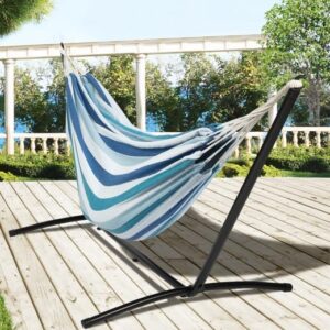 Hangmat set - Blauw/wit - 2 persoons - 270x200 cm - Type IDM/AM