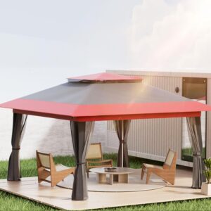 Partytent met zijwanden muggennet - grijs/rood - 400x400 cm - Type WIL/AM
