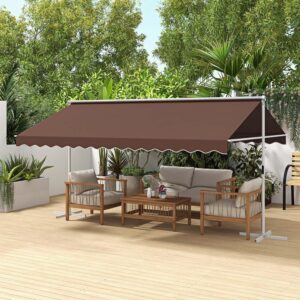 Vrijstaande luifel - 450x340x255 cm (lxbxh) - met handslinger - koffiekleur - Type OUT/AM