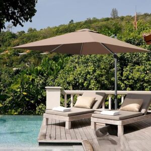 Parasol - Zweefmodel - 7 standen - aluminium - Ø 305 cm - Bruin- Type GOP/AM