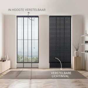 Houten Jaloezie 50 mm - Zwart - 100x180 cm - Type SOL/AM