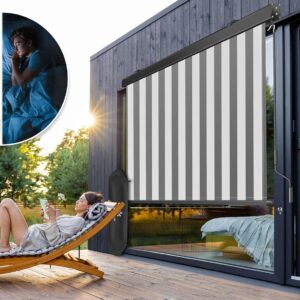 Verticale zonwering - 140x250 cm - incl. montageset - Grijs/Wit - Type KES/AM