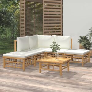 Loungeset met kussens - 6 delig - bamboe - crèmewit - Type VD