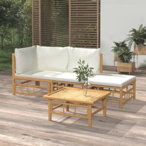Loungeset met kussens - 4 delig - bamboe - crèmewit - Type VD