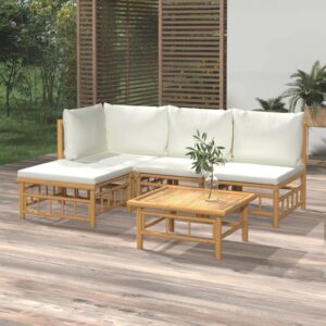 Loungeset met kussens - 5 delig - bamboe - crèmewit - Type VD