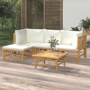 Loungeset met kussens - 5 delig - bamboe - crèmewit - Type VD