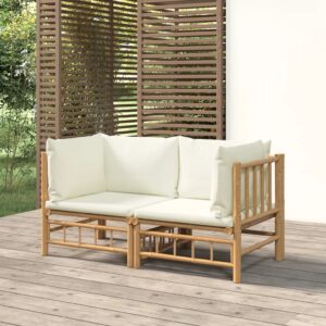 Loungeset met kussens - 3 delig - bamboe - crèmewit - Type VD