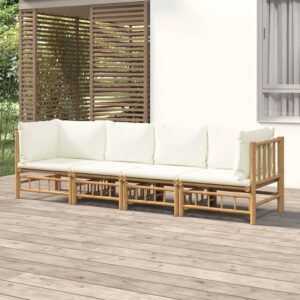 Loungeset met kussens - 4 delig - bamboe - crèmewit - Type VD