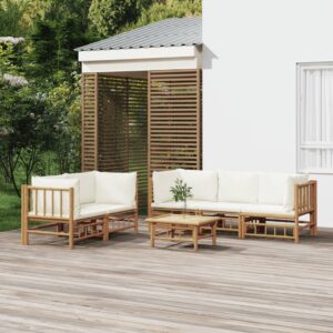 Loungeset met kussens - 6 delig - bamboe - crèmewit - Type VD