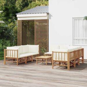 Loungeset met kussens - 9 delig - bamboe - crèmewit - Type VD