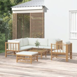 Loungeset met kussens - 8 delig - bamboe - crèmewit - Type VD