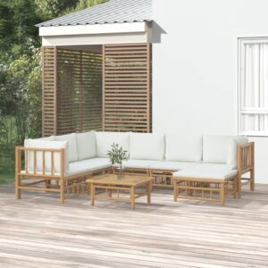 Loungeset met kussens - 8 delig - bamboe - crèmewit - Type VD
