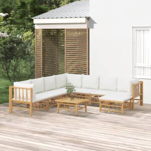 Loungeset met kussens - 9 delig - bamboe - crèmewit - Type VD