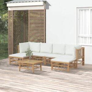 Loungeset met kussens - 7 delig - bamboe - crèmewit - Type VD