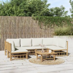 Loungeset met kussens - 7 delig - bamboe - crèmewit - Type VD