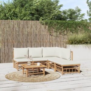 Loungeset met kussens - 6 delig - bamboe - crèmewit - Type VD