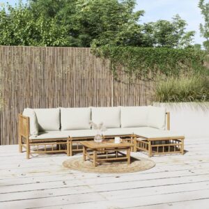 Loungeset met kussens - 6 delig - bamboe - crèmewit - Type VD