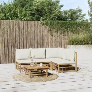 Loungeset met kussens - 5 delig - bamboe - crèmewit - Type VD