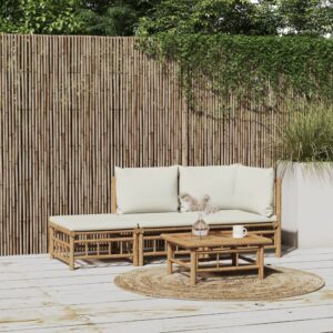 Loungeset met kussens - 3 delig - bamboe - crèmewit - Type VD