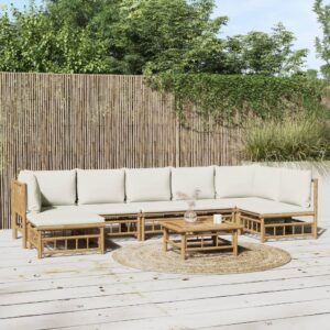 Loungeset met kussens - 8 delig - bamboe - crèmewit - Type VD