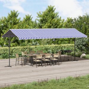 Vrijstaande luifel – 600x300x260 cm (lxbxh) – met handslinger – blauw/wit – Type VD