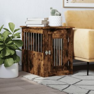 Hondenbench - 45x62x59 cm - bewerkt hout - gerookt eiken