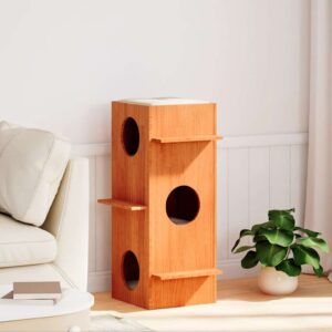 Kattenhuis - 43x43x90 cm - massief grenenhout - wasbruin