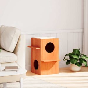 Kattenhuis - 43x43x60 cm - massief grenenhout - wasbruin
