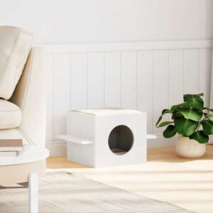 Kattenhuis - 51x35x30 cm - massief grenenhout - wit