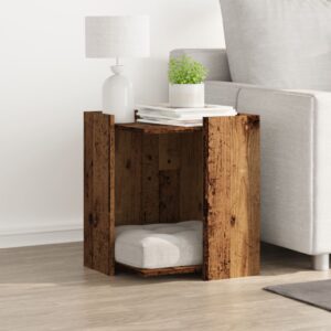 Kattenbakkast - 42x42x51 cm - bewerkt hout oud houtkleurig
