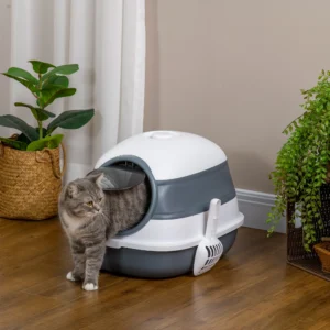 Kattentoilet met Deksel - 52x41x38 cm - Wit/Grijs - Type AO
