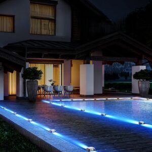 Vloerlampen set 4 stuks - solar - 2 zijdig blauw licht - IP65 - drukbestendig 3 ton - Type QUN/AM