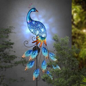 Tuinbeeld - zonne energie - Pauwsculptuur - Staal - 99 cm - Type TER/AM