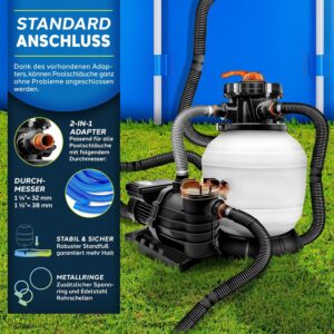 Zandfiltersysteem - 10.200L/h + 800g Filterkogels - 7-weg ventiel & Adapter Ø32-38mm - Wit - Type TIL/AM