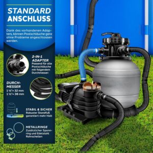 Zandfiltersysteem - 13.200L/h tot 40.000 L + 1200g Filterkogels - 7-weg ventiel & Adapter Ø32-38mm - Grijs - Type TIL/AM