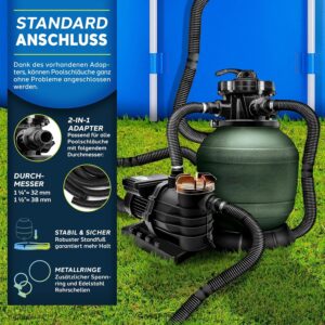 Zandfiltersysteem - 13.200L/h tot 40.000 L + 1200g Filterkogels - 7-weg ventiel & Adapter Ø32-38mm - Groen - Type TIL/AM