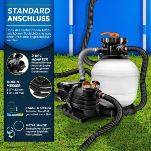 Zandfiltersysteem - 13.200L/h tot 40.000 L + 1200g Filterkogels - 7-weg ventiel & Adapter Ø32-38mm - Wit - Type TIL/AM