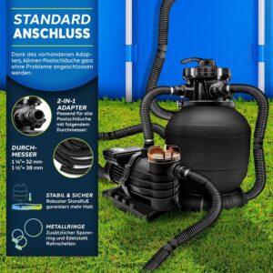 Zandfiltersysteem - 13.200L/h tot 40.000 L + 1200g Filterkogels - 7-weg ventiel & Adapter Ø32-38mm - Zwart - Type TIL/AM