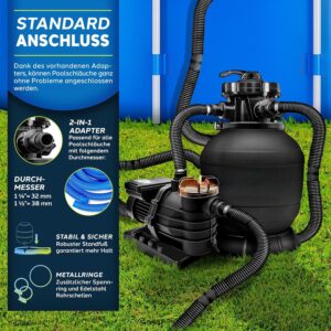Zandfiltersysteem - 10.200L/h + 800g Filterkogels - 7-weg ventiel & Adapter Ø32-38mm - Zwart - Type TIL/AM