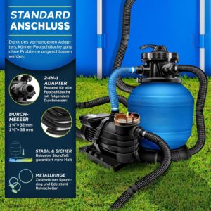 Zandfiltersysteem - 13.200L/h tot 40.000 L + 1200g Filterkogels - 7-weg ventiel & Adapter Ø32-38mm - Blauw - Type TIL/AM