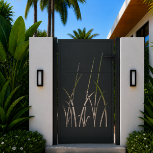 Tuinpoort met grasontwerp - 105x130 cm - Zwart