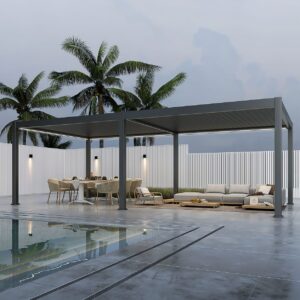 Overkapping - Premium - 400x800 cm - Antraciet - Extra dikke poten + LED + Elektrisch dak