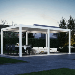 Overkapping - Premium - 400x600 cm - Wit - Extra dikke poten + LED + Elektrisch dak