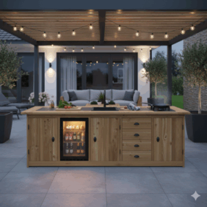 Buitenkeuken Deluxe - Belfast - 70 Liter Koelkast + Kookplaat - met wasbak - Douglas Hout