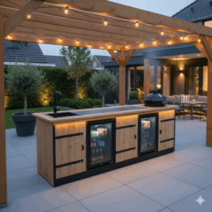 Buitenkeuken Deluxe - Kaapstad - 70 Liter Koelkast + Kamado BBQ - met wasbak - Douglas Hout