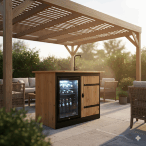 Buitenkeuken Maryland - 70 Liter Koelkast - met wasbak - zwart omlijst - Douglas Hout